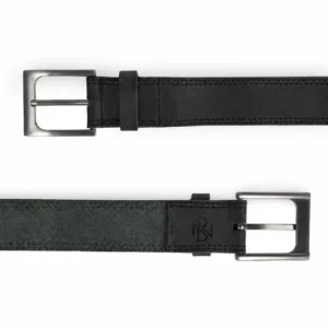 Two Row Stitch Thick Leather Belt – Antique Brass Buckle