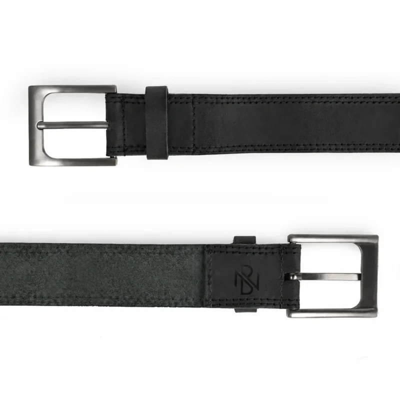 Two Row Stitch Thick Leather Belt – Antique Brass Buckle