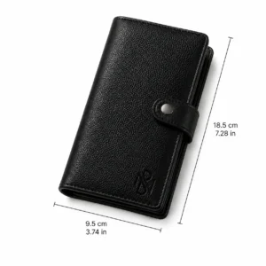 Premium Genuine Leather Long Wallet with Snap Button Closure