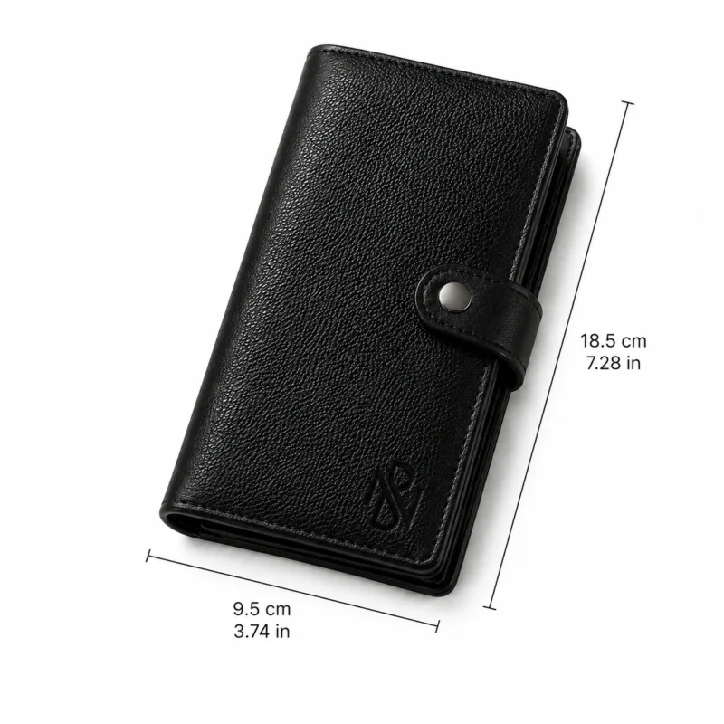 Premium Genuine Leather Long Wallet with Snap Button Closure