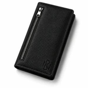 Premium Vertical Leather Wallet with Exterior Zipper Pocket