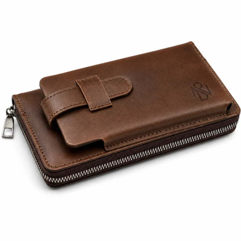 Leather Long Wallet with Mobile Phone Pouch