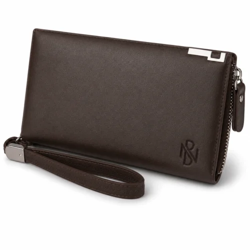 Premium Leather Zip Around Long Wallet with Wrist Strap