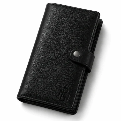 Premium Genuine Leather Long Wallet with Snap Button Closure