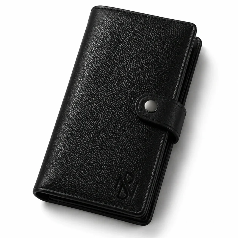 Premium Genuine Leather Long Wallet with Snap Button Closure