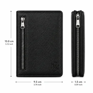 Premium Vertical Leather Wallet with Exterior Zipper Pocket