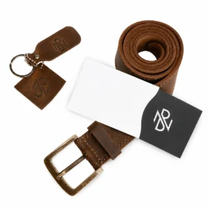 Two Row Stitch Thick Leather Belt – Antique Brass Buckle