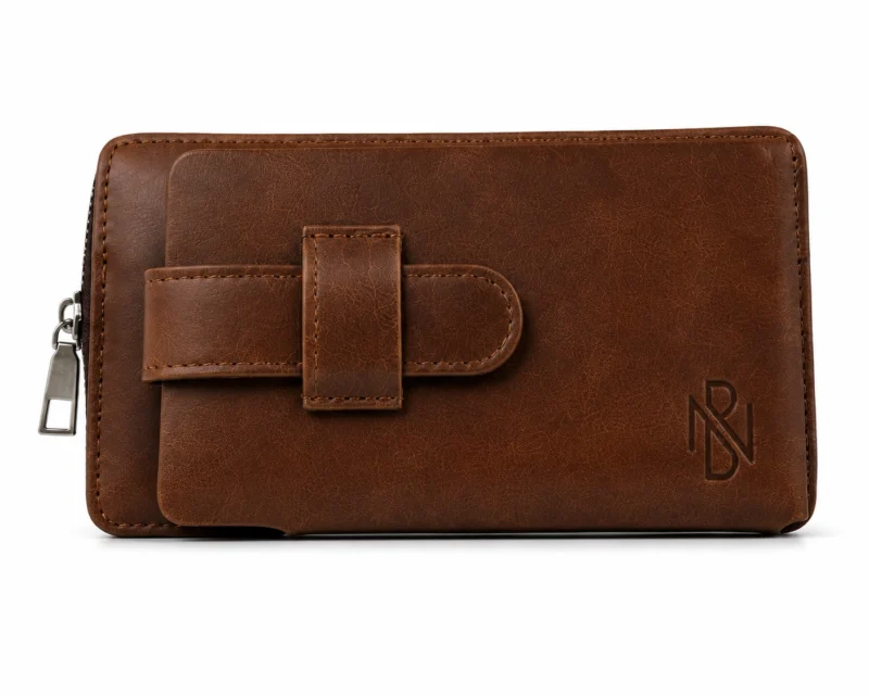 Leather Long Wallet with Mobile Phone Pouch