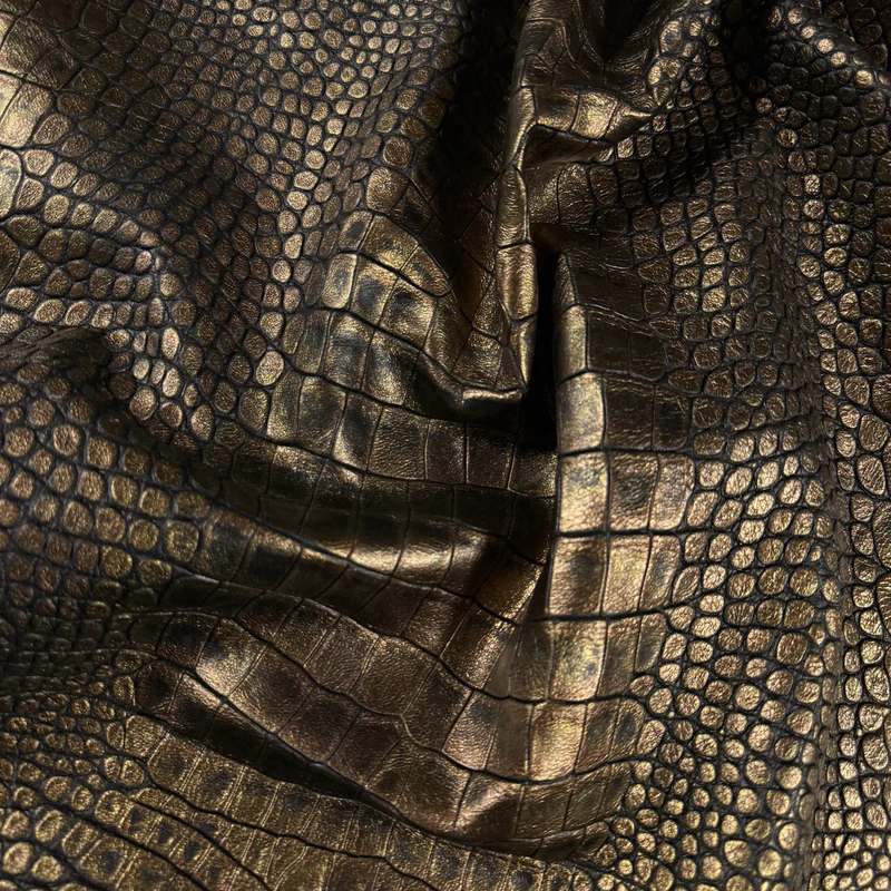 Metallic Two-Tone Crocodile Emboss Veg Tan Lambskin, 2 oz - Gold & Silver - Image 2