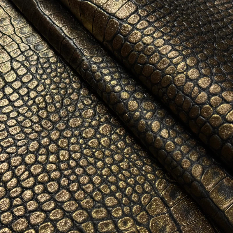 Metallic Two-Tone Crocodile Emboss Veg Tan Lambskin, 2 oz - Gold & Silver - Image 3