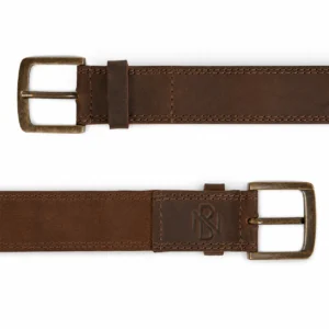 Two Row Stitch Thick Leather Belt – Antique Brass Buckle