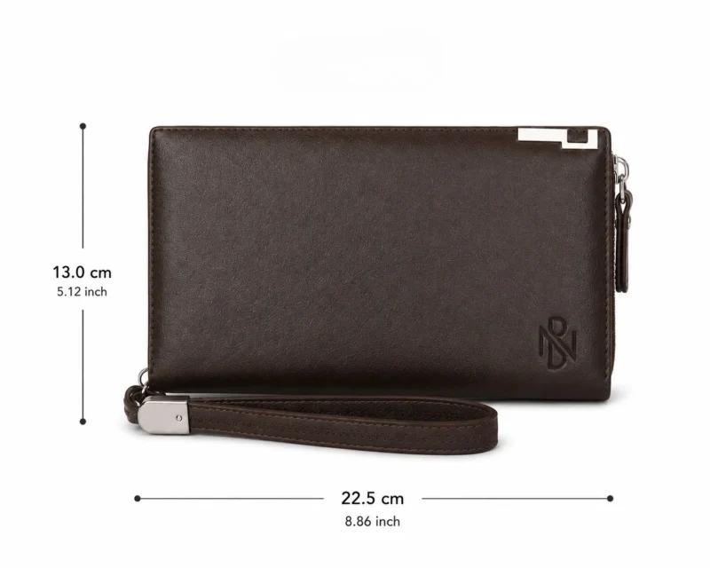 Premium Leather Zip Around Long Wallet with Wrist Strap