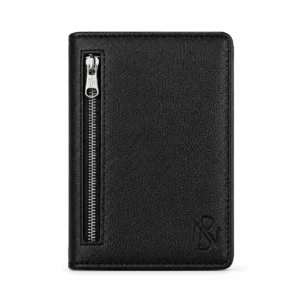 Premium Vertical Leather Wallet with Exterior Zipper Pocket