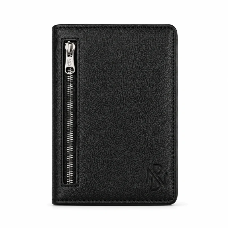 Premium Vertical Leather Wallet with Exterior Zipper Pocket