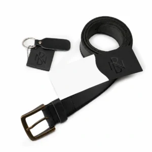 Two Row Stitch Thick Leather Belt – Antique Brass Buckle