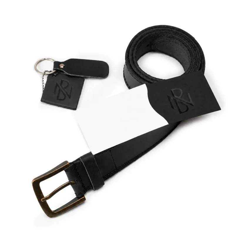 Two Row Stitch Thick Leather Belt – Antique Brass Buckle