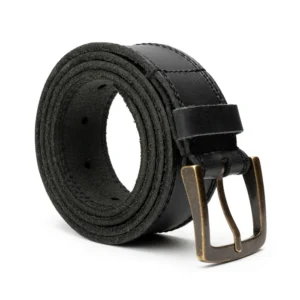 Two Row Stitch Thick Leather Belt – Antique Brass Buckle