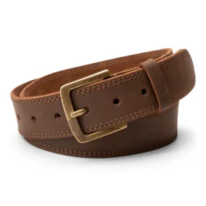 Two Row Stitch Thick Leather Belt – Antique Brass Buckle