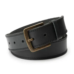 Two Row Stitch Thick Leather Belt – Antique Brass Buckle