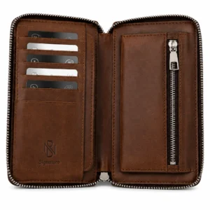 Leather Long Wallet with Mobile Phone Pouch