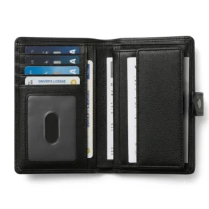 Premium Genuine Leather Long Wallet with Snap Button Closure