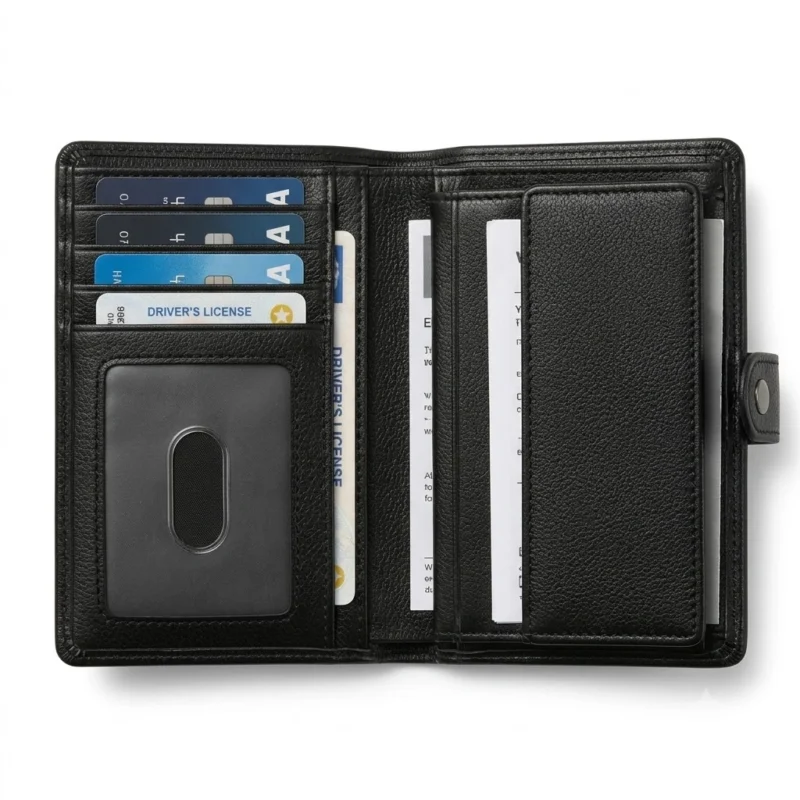 Premium Genuine Leather Long Wallet with Snap Button Closure