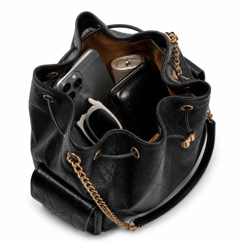 0e61f81e-dfac-4487-af15-339def8548d8 Leather Bucket Bag with Chain Strap
