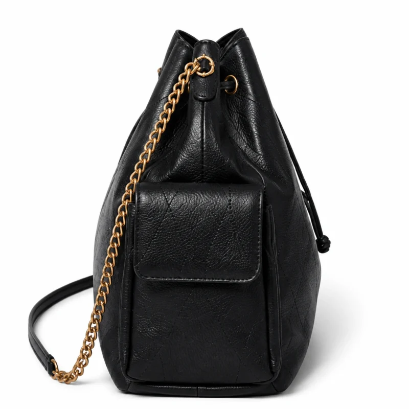 1840e9d9-d6b1-4a31-9478-1423273c70e4 Leather Bucket Bag with Chain Strap