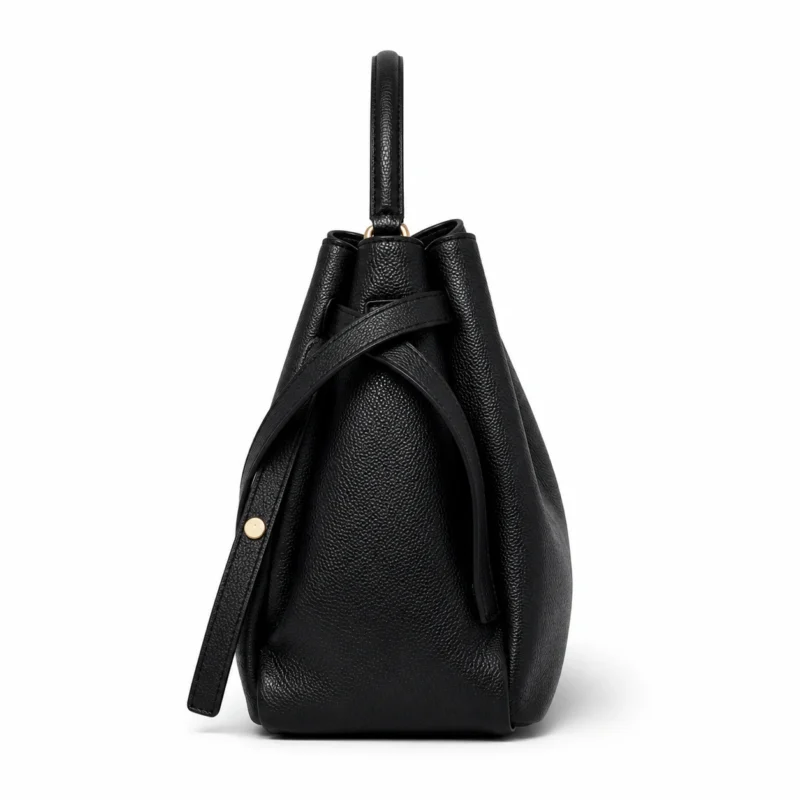 Handmade Pebbled Leather Top Handle Bucket Bag