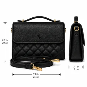 Luxury Quilted Leather Satchel Bag with Top Handle and Crossbody Strap