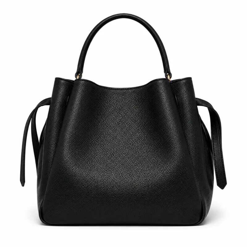 Handmade Pebbled Leather Top Handle Bucket Bag
