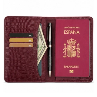 Croc Embossed Leather Passport Holder