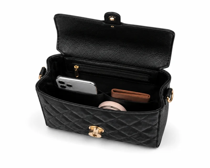 Luxury Quilted Leather Satchel Bag with Top Handle and Crossbody Strap