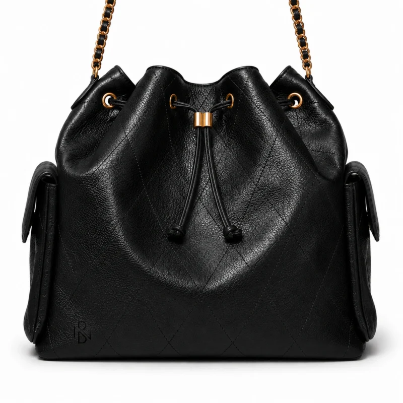 7c3987bc-d5f4-4a6a-ae53-cf08b1f4c636 Leather Bucket Bag with Chain Strap