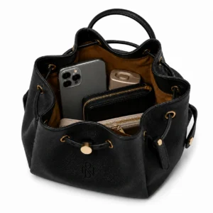 Handmade Pebbled Leather Top Handle Bucket Bag
