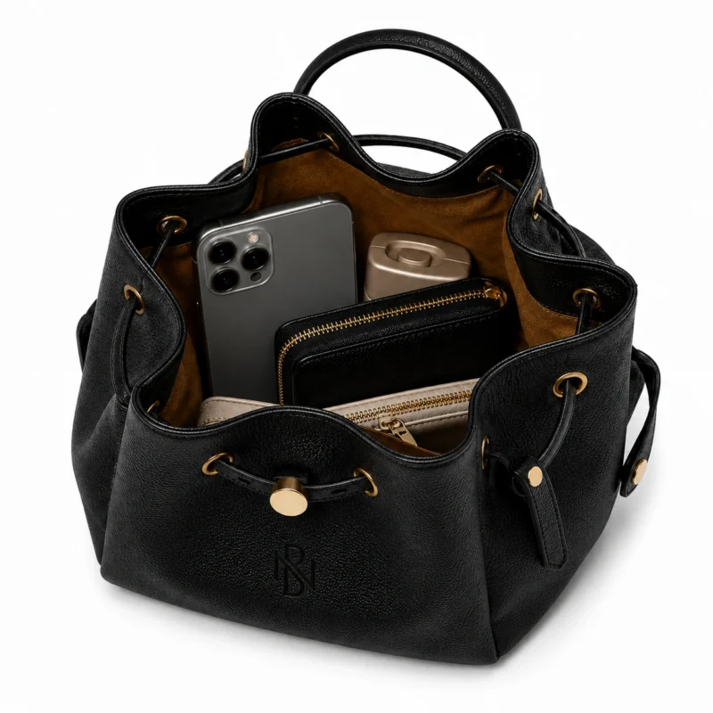 Handmade Pebbled Leather Top Handle Bucket Bag